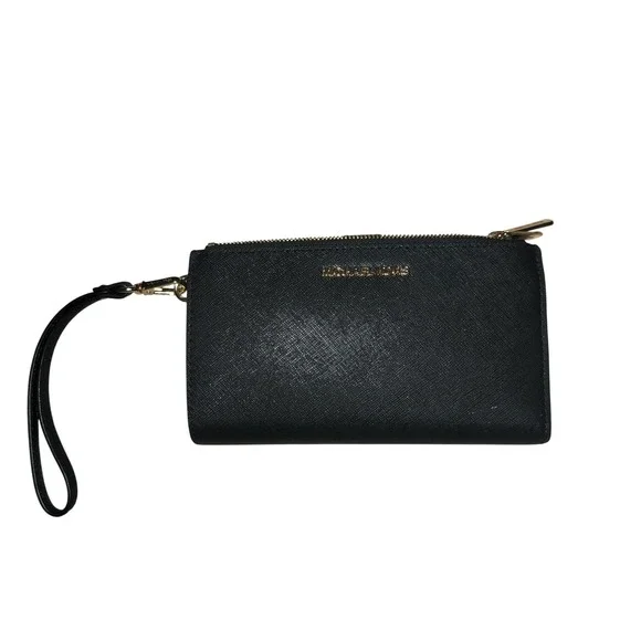 Michael Kors NEW Jet Set Travel L Double Zip Wristlet Black Saffiano Leather - Picture 2 of 6